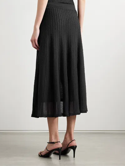 Khaite Dawn Pointelle-knit Midi Skirt In Black