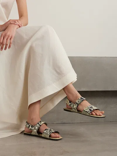 Khaite Boden Sandal In Natural Python-embossed Leather With Studs In Animal Print