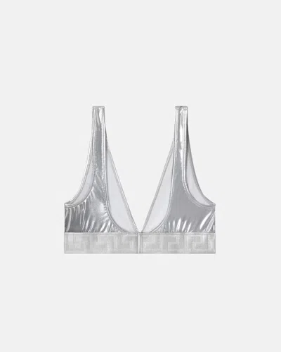 Versace Metallic Triangle Bikini Top In Silver