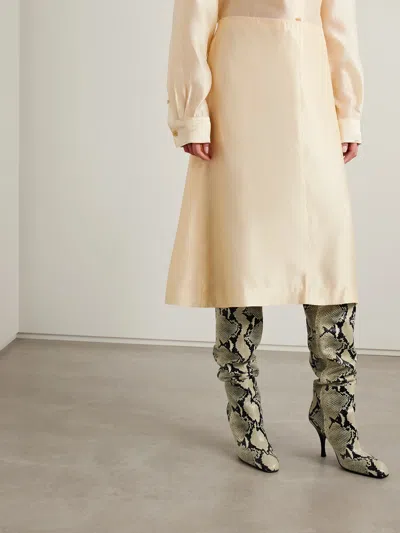 Khaite Nania Satin-twill Midi Skirt In Neutral