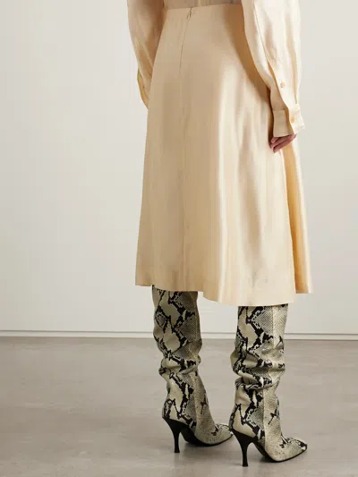 Khaite Nania Satin-twill Midi Skirt In Neutral