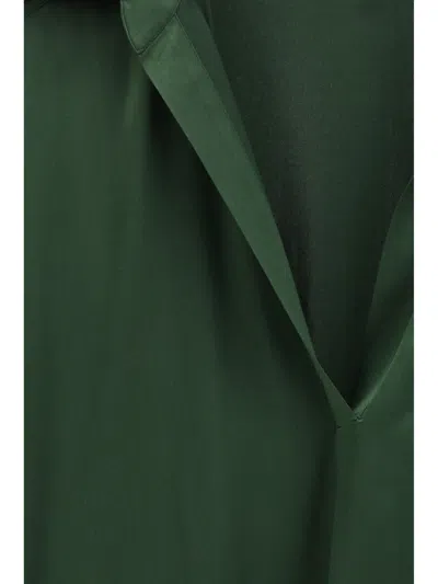 Tom Ford Stretch Silk Satin Polo With Tonal Tf Embroidered Logo In Green