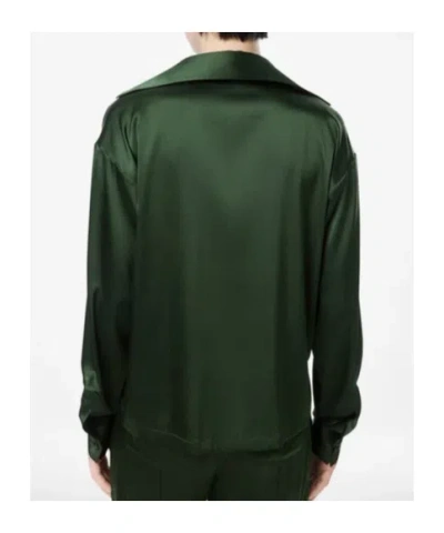 Tom Ford Stretch Silk Satin Polo With Tonal Tf Embroidered Logo In Green