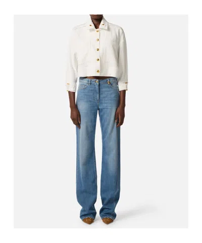 Elisabetta Franchi Gabardine Pea Coat In White