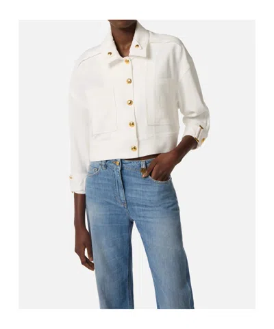 Elisabetta Franchi Gabardine Pea Coat In White