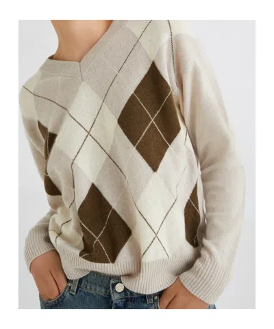 Marella Cashmere-blend Inlay Sweater In Brown