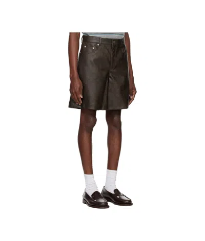 System Grainy Faux Leather Shorts In Brown