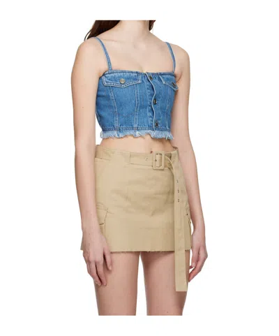 System Blue Paneled Denim Tank Top In Brown