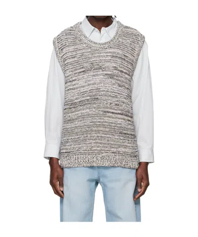 System Mixed Color Knitted Vest In White