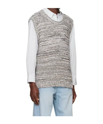 System Mixed Color Knitted Vest In White