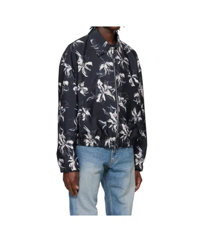 System Navy Flower Printed Bomber Jacket In Black