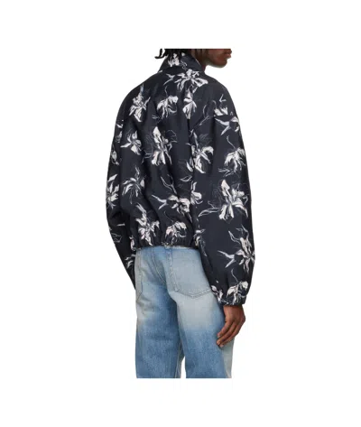System Navy Flower Printed Bomber Jacket In Black