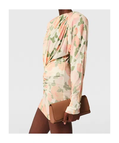 Stella Mccartney Gathered Floral-print Jersey Mini Dress In Multi