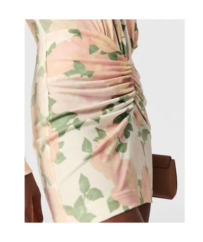 Stella Mccartney Gathered Floral-print Jersey Mini Dress In Multi