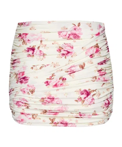 Magda Butrym Draped Mini Swim Skirt In Cream Floral Print In White