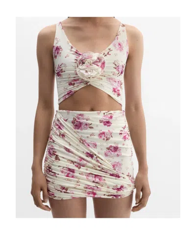 Magda Butrym Draped Mini Swim Skirt In Cream Floral Print In White