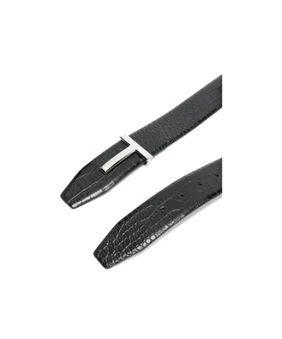 Tom Ford Reversible Crocodile Effect Belt With Metallic Buckle In Black
