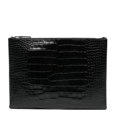Tom Ford Textured Zip-closure Clutch Bag In Black