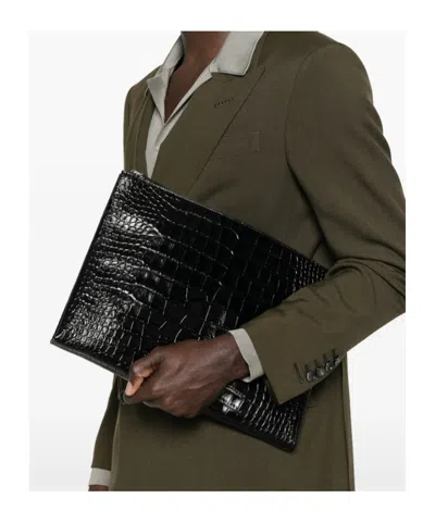 Tom Ford Textured Zip-closure Clutch Bag In Black