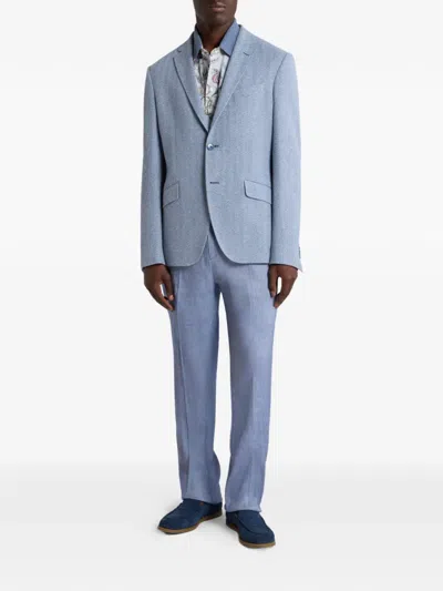 Etro Notched-lapels Blazer In Blue