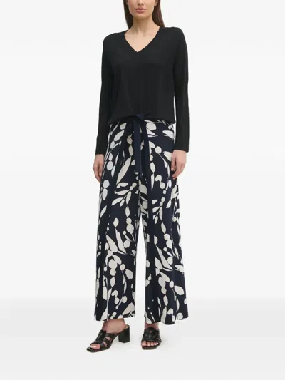 Joseph Ribkoff Floral Print Tie Trousers In Blue