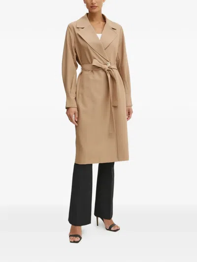 Fracomina Belted Trench Coat In Neutral