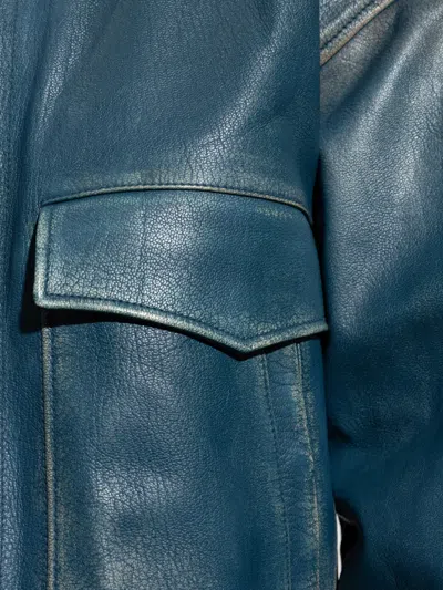 Versace Long-sleeved Leather Jacket In Blue