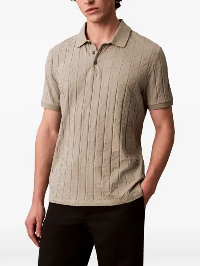 Calvin Klein Embossed Short-sleeve Polo Shirt In Neutral