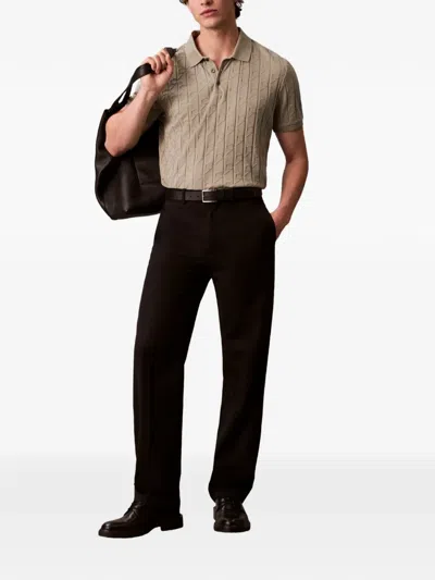 Calvin Klein Embossed Short-sleeve Polo Shirt In Neutral