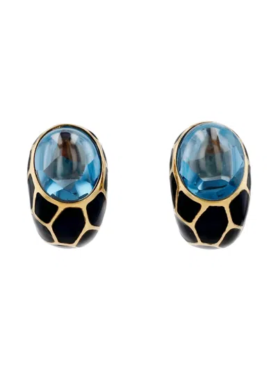 Pre-owned Fred 1980's Topaz Enamel Earrings In Gold