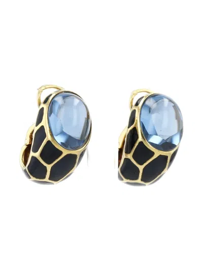 Pre-owned Fred 1980's Topaz Enamel Earrings In Gold