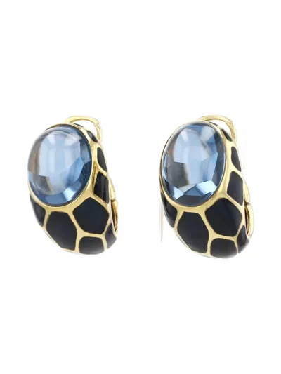 Pre-owned Fred 1980's Topaz Enamel Earrings In Gold