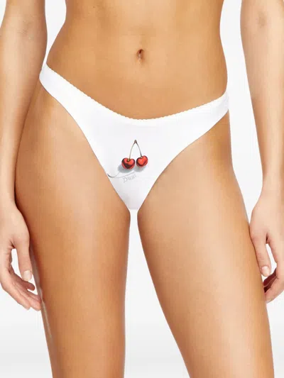 Diesel Logo Cherry Thongs (set Of Three) In White