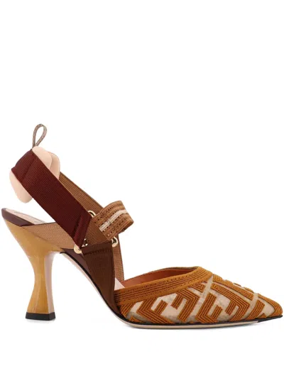 Fendi Colibri 55 Monogram Slingback Pumps In Brown