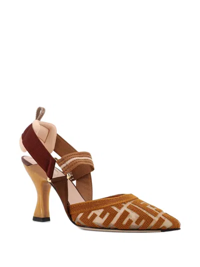 Fendi Colibri 55 Monogram Slingback Pumps In Brown