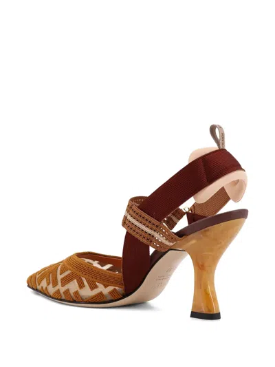 Fendi Colibri 55 Monogram Slingback Pumps In Brown