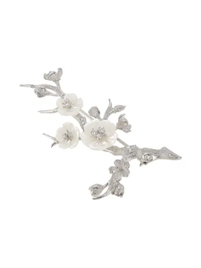 Anabela Chan Rhodium Vermeil Sakura Blossom Brooch In Silver