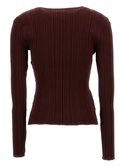 Self-portrait Lace-inserts V-neck T-shirt In Brown