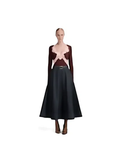 Self-portrait Lace-inserts V-neck T-shirt In Brown