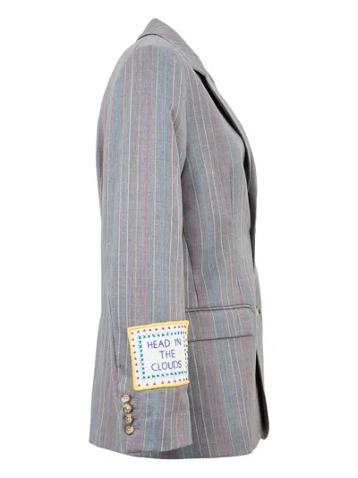 Mira Mikati Pinstripe Single-breasted Blazer In Gray