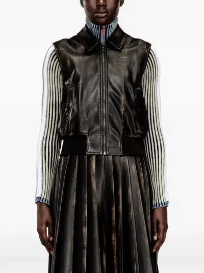 Diesel Bomber Vest With Distressed Effect In Brown