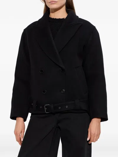 Isabel Marant Long-sleeved Lapel Belted Coat In Black