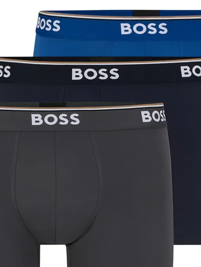 Hugo Boss Logo-waistband Boxers (set Of Three) In Blue