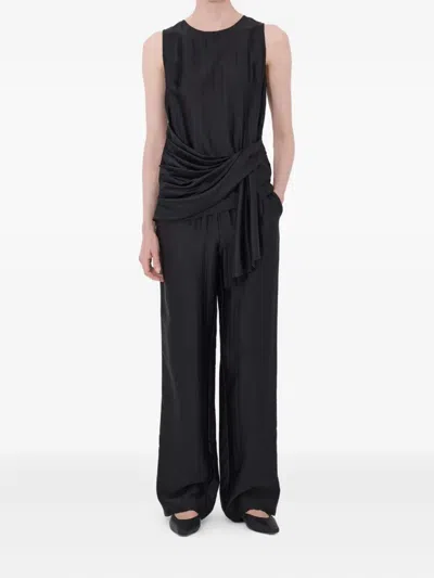 Loulou De Saison Fonda Striped Draped Top In Black