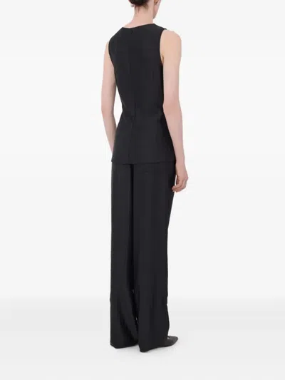 Loulou De Saison Fonda Striped Draped Top In Black