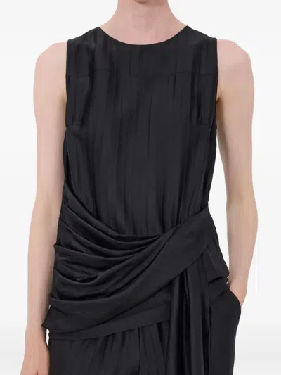 Loulou De Saison Fonda Striped Draped Top In Black