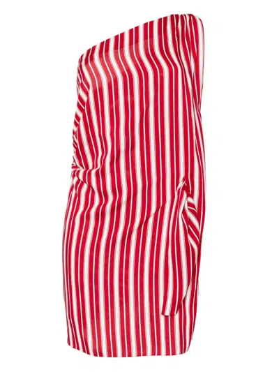Blaklace Striped One-shoulder Mini Dress In Red