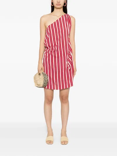 Blaklace Striped One-shoulder Mini Dress In Red