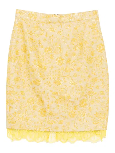 Blaklace Floral Lace Skirt In Yellow