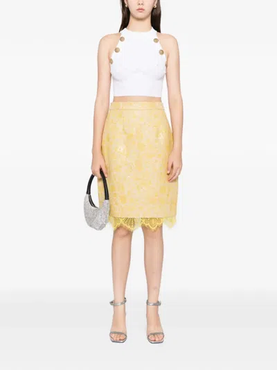 Blaklace Floral Lace Skirt In Yellow